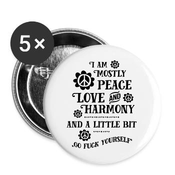 Peace Love Harmony - Buttons groß 56 mm (5er Pack) - Weiß - Vorne