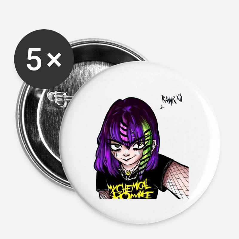 Emo Punk Girl - Buttons large 2.2''/56 mm (5-pack) - white