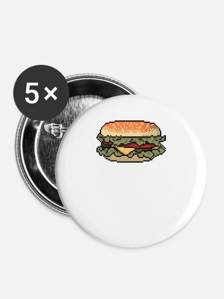 Burger Hamburger - Buttons groß 56 mm (5er Pack) - Weiß