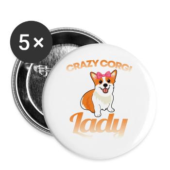 Amusement fou de chien fou de corgi de dame - Lot de 5 grands badges (56 mm) - blanc - Devant