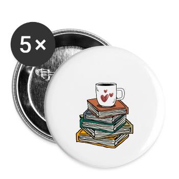 Womens Cup of Tea Book Lovers - Buttons groß 56 mm (5er Pack) - Weiß - Vorne
