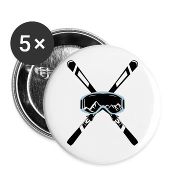 Ski und Skibrille mit Bergen, Skifahren - Buttons groß 56 mm (5er Pack) - Weiß - Vorne