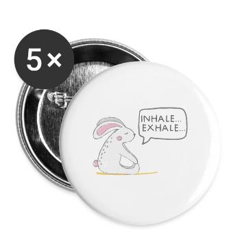 Joga YOGA Einatmen Ausatmen Hase - Buttons groß 56 mm (5er Pack) - Weiß - Vorne