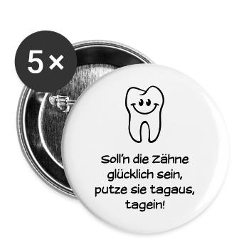 Zähneputzen / Zähne Putzen (Spruch, Reim, Lustig) - Buttons groß 56 mm (5er Pack) - Weiß - Vorne