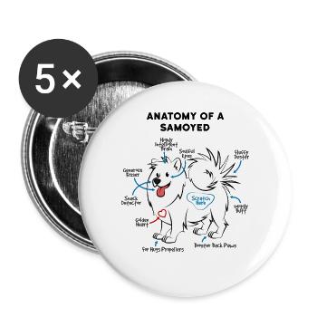 Anatomy of a Samoyed dog - Buttons large 2.2''/56 mm (5-pack) - white - Front
