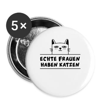 Echte Frauen haben Katzen - Buttons groß 56 mm (5er Pack) - Weiß - Vorne