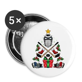 Hockey Weihnachten Helm Sticks - Buttons groß 56 mm (5er Pack) - Weiß - Vorne