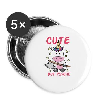Cute but Psycho Crazy Unicorn with Beil - Buttons large 2.2''/56 mm (5-pack) - white - Front