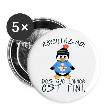 citation humour reveillez moi hiver fini - Lot de 5 grands badges (56 mm) - blanc - Devant