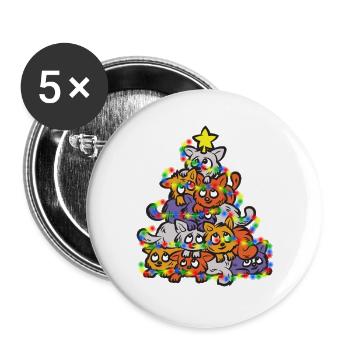 MEOWY CHRISTMAS Katzen Tannenbaum Christbaum - Buttons groß 56 mm (5er Pack) - Weiß - Vorne