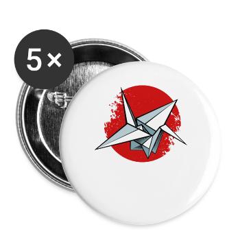 Origami Kranich über rotem Kreis - Buttons groß 56 mm (5er Pack) - Weiß - Vorne