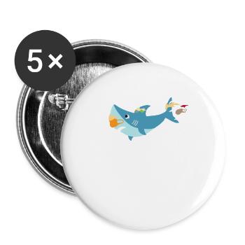 Plastik im Meer - der Hai mag nicht mehr - Buttons groß 56 mm (5er Pack) - Weiß - Vorne