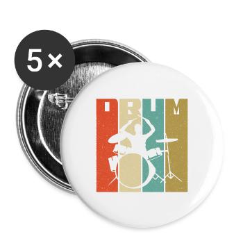 Schlagzeug Schlagzeuger Drummer Geschenk - Buttons groß 56 mm (5er Pack) - Weiß - Vorne