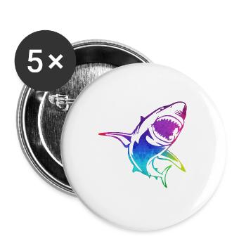 Shark Shark Shark colorful outline - Buttons large 2.2''/56 mm (5-pack) - white - Front