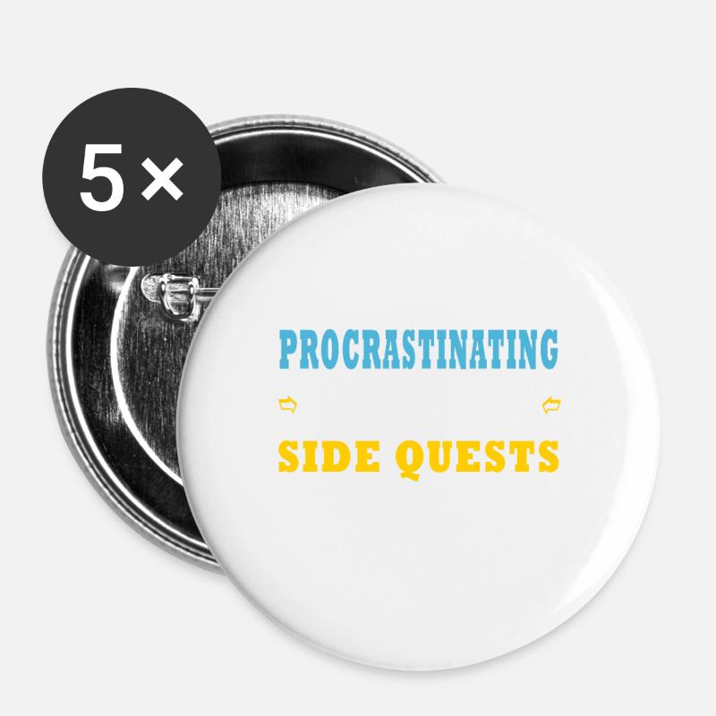 I'm Not Procrastinating I'm Doing Side Quests - Lot de 5 grands badges (56 mm) - blanc