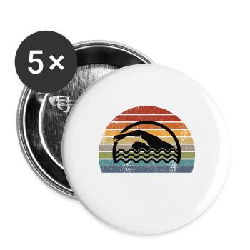 Schwimmen Schwimmer Retro - Buttons groß 56 mm (5er Pack) - Weiß - Vorne