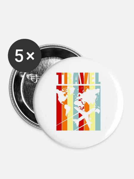 Reise - Buttons groß 56 mm (5er Pack) - Weiß