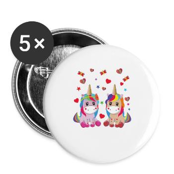 licorne, licorne - Lot de 5 grands badges (56 mm) - blanc - Devant