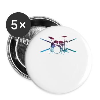 Schlagzeug Schlagzeuger Drummer Geschenk - Buttons groß 56 mm (5er Pack) - Weiß - Vorne