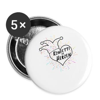 Karneval Fasching Kostüm Spruch Konfetti im Herzen - Buttons groß 56 mm (5er Pack) - Weiß - Vorne