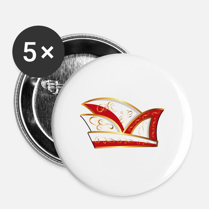 KOMITEEMÜTZE ROT WEISS KARNEVAL Narrenkappe - Buttons groß 56 mm (5er Pack) - Weiß