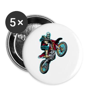 Motif Skull Skeleton Bones Motorcross Bike - Lot de 5 grands badges (56 mm) - blanc - Devant