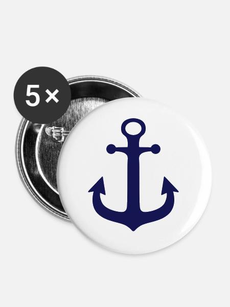Blauer Anker - Buttons groß 56 mm (5er Pack) - Weiß