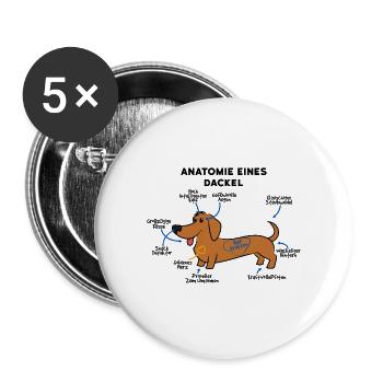 Dackel Hund Anatomie - Buttons groß 56 mm (5er Pack) - Weiß - Vorne