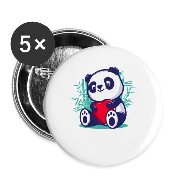 cute panda heart kawaii romantic valentine day - Buttons large 2.2''/56 mm (5-pack) - white - Front