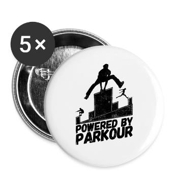 Parkour Sport Freerunning saying powered - Buttons large 2.2''/56 mm (5-pack) - white - Front