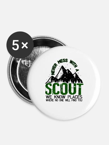 Pfadfinder Berge Camping - Buttons groß 56 mm (5er Pack) - Weiß