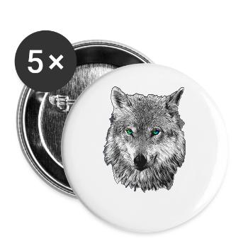 Loup - Lot de 5 grands badges (56 mm) - blanc - Devant