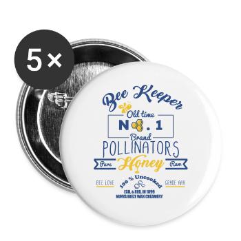 Bee Keepers Pollinators Honey Farmer Bottle Label - Buttons large 2.2''/56 mm (5-pack) - white - Front