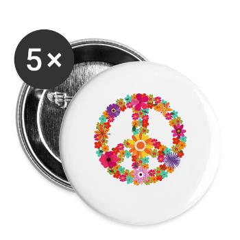 Blumen Peace Schlager Frieden bunt Hippie 70er - Buttons groß 56 mm (5er Pack) - Weiß - Vorne