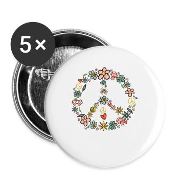 Costume hippie symbole de la paix des années 60 et 70 - Lot de 5 grands badges (56 mm) - blanc - Devant