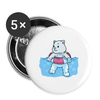 Baby Eisbär Schwimmring Kinder Kind schwimmen - Buttons groß 56 mm (5er Pack) - Weiß - Vorne
