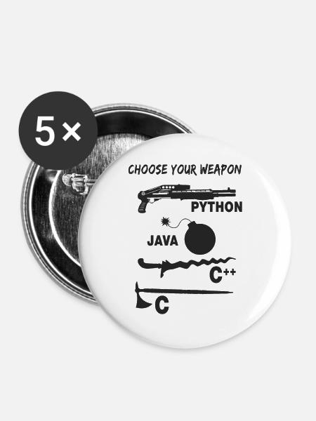 Programmierer Wählt Eure Programmiersprache - Buttons groß 56 mm (5er Pack) - Weiß