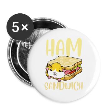 Sandwich au jambon idée cadeau hamster - Lot de 5 grands badges (56 mm) - blanc - Devant