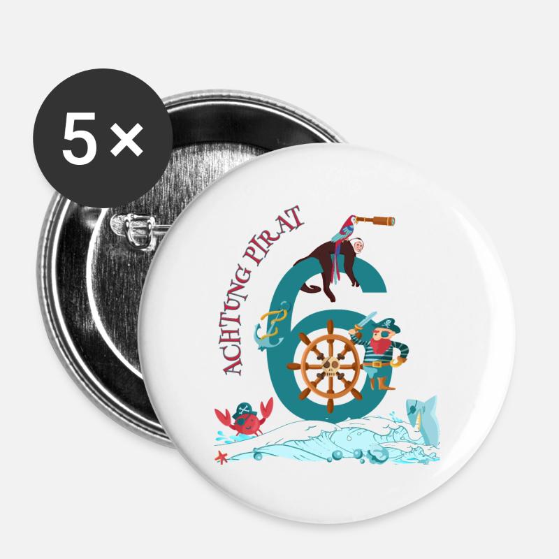 Attention pirate - Buttons large 2.2''/56 mm (5-pack) - white