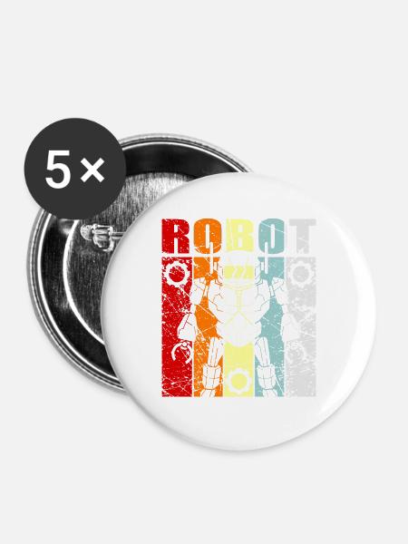 Roboter - Buttons groß 56 mm (5er Pack) - Weiß