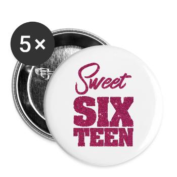 Anniversaire - Sweet 16 seize anniversaire - Lot de 5 grands badges (56 mm) - blanc - Devant