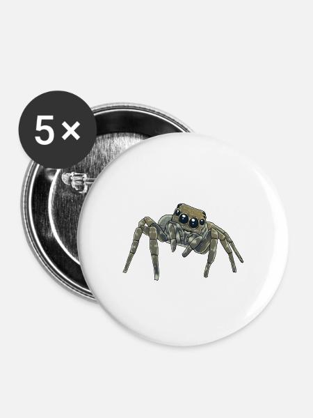 Horror Spinne Phobie Panik Spinnen Halloween - Buttons groß 56 mm (5er Pack) - Weiß