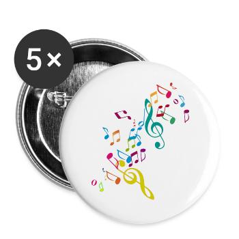 kunterbunte zusammengewürfelte Musik Noten - Buttons groß 56 mm (5er Pack) - Weiß - Vorne