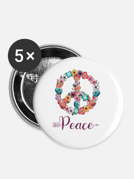 Frieden Blumen singen - Buttons groß 56 mm (5er Pack) - Weiß
