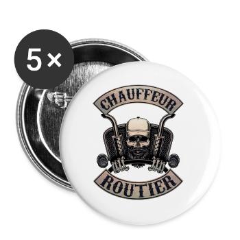 Chauffeur routier - Lot de 5 grands badges (56 mm) - blanc - Devant