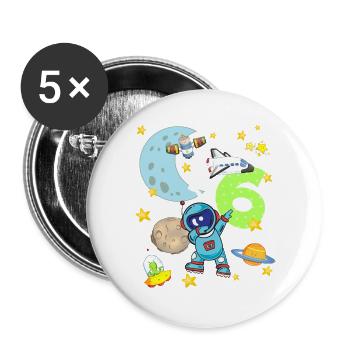Astronaut 6 year birthday six space rocket - Buttons large 2.2''/56 mm (5-pack) - white - Front