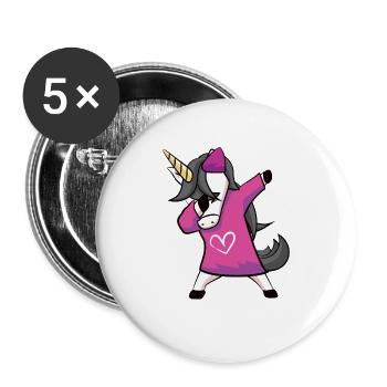 Dabbing Unicorn Einhorn Mädchen - Buttons groß 56 mm (5er Pack) - Weiß - Vorne