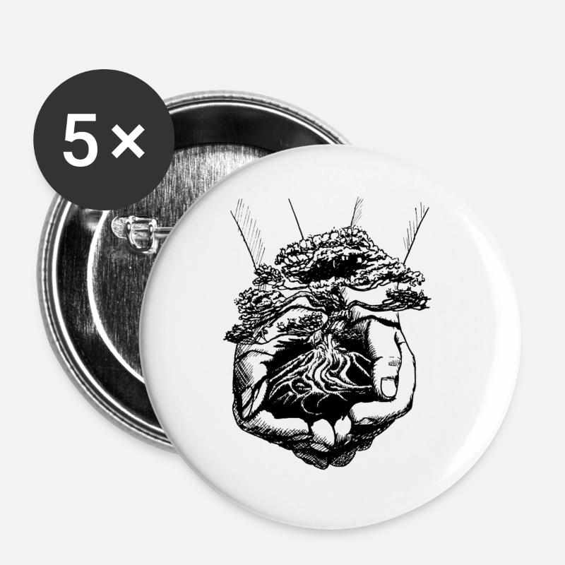Hands tree of life - Buttons large 2.2''/56 mm (5-pack) - white