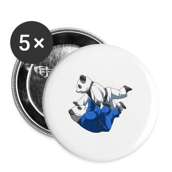 Pandabären beim BJJ Training - Buttons groß 56 mm (5er Pack) - Weiß - Vorne