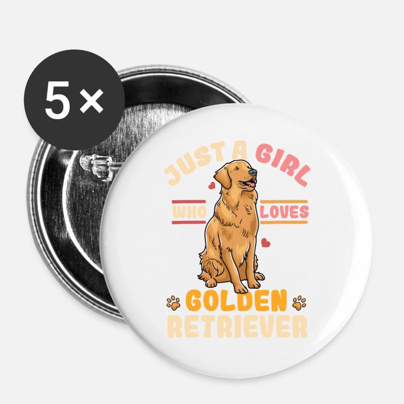Golden Retriever - Buttons large 2.2''/56 mm (5-pack) - white